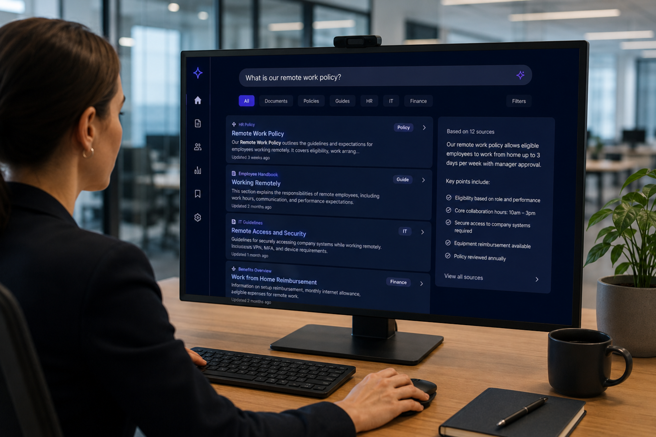 Enterprise Internal Knowledge Base — AI search over company policies, handbooks and IT guidelines with source-cited answers